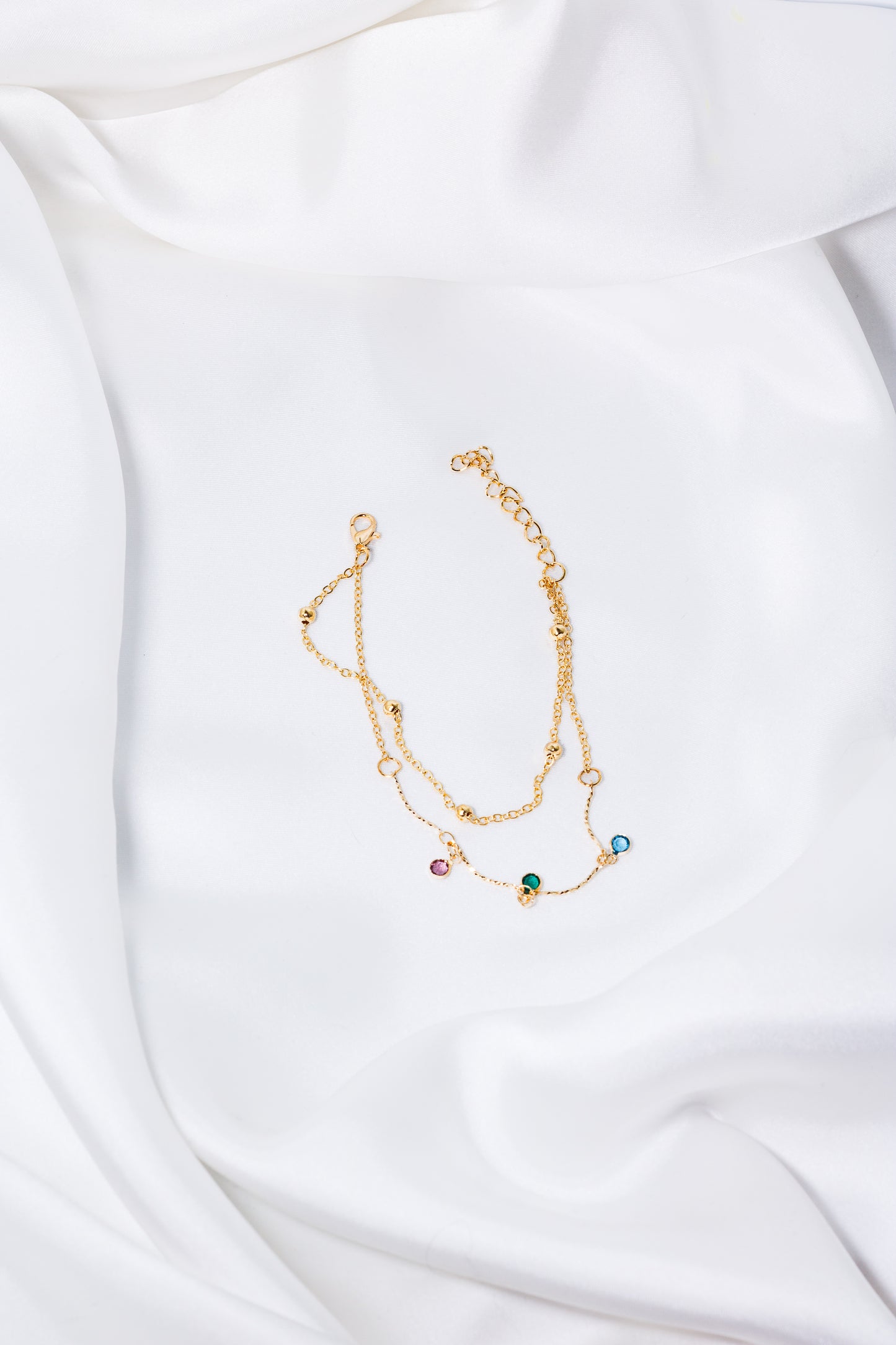 Bracelet de cheville de couleur verte et rose ACAK-0004