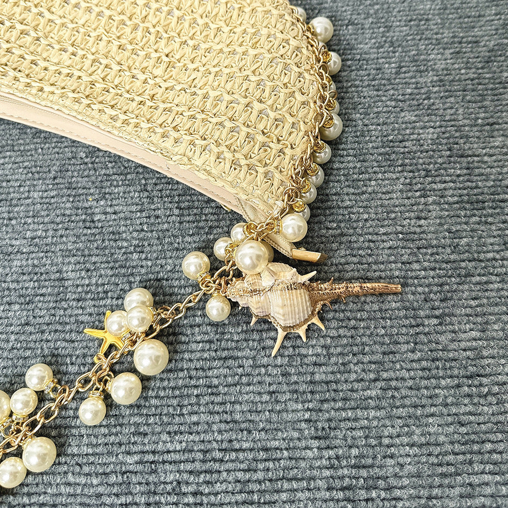 Summer Seaside Holiday Pearl Conch Straw Bag