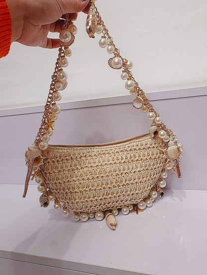 Summer Seaside Holiday Pearl Conch Straw Bag