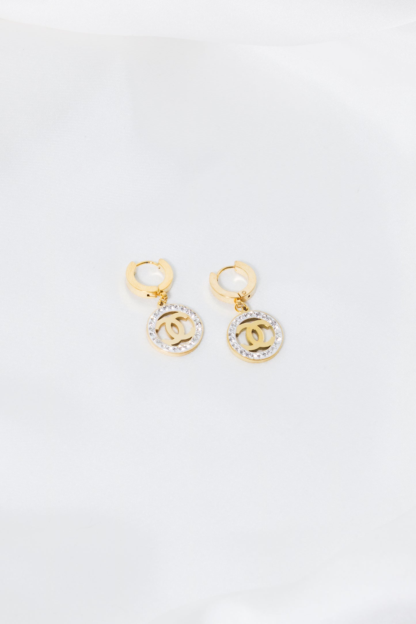 Golden Crystal Circle Ear Studs ESFE-0005