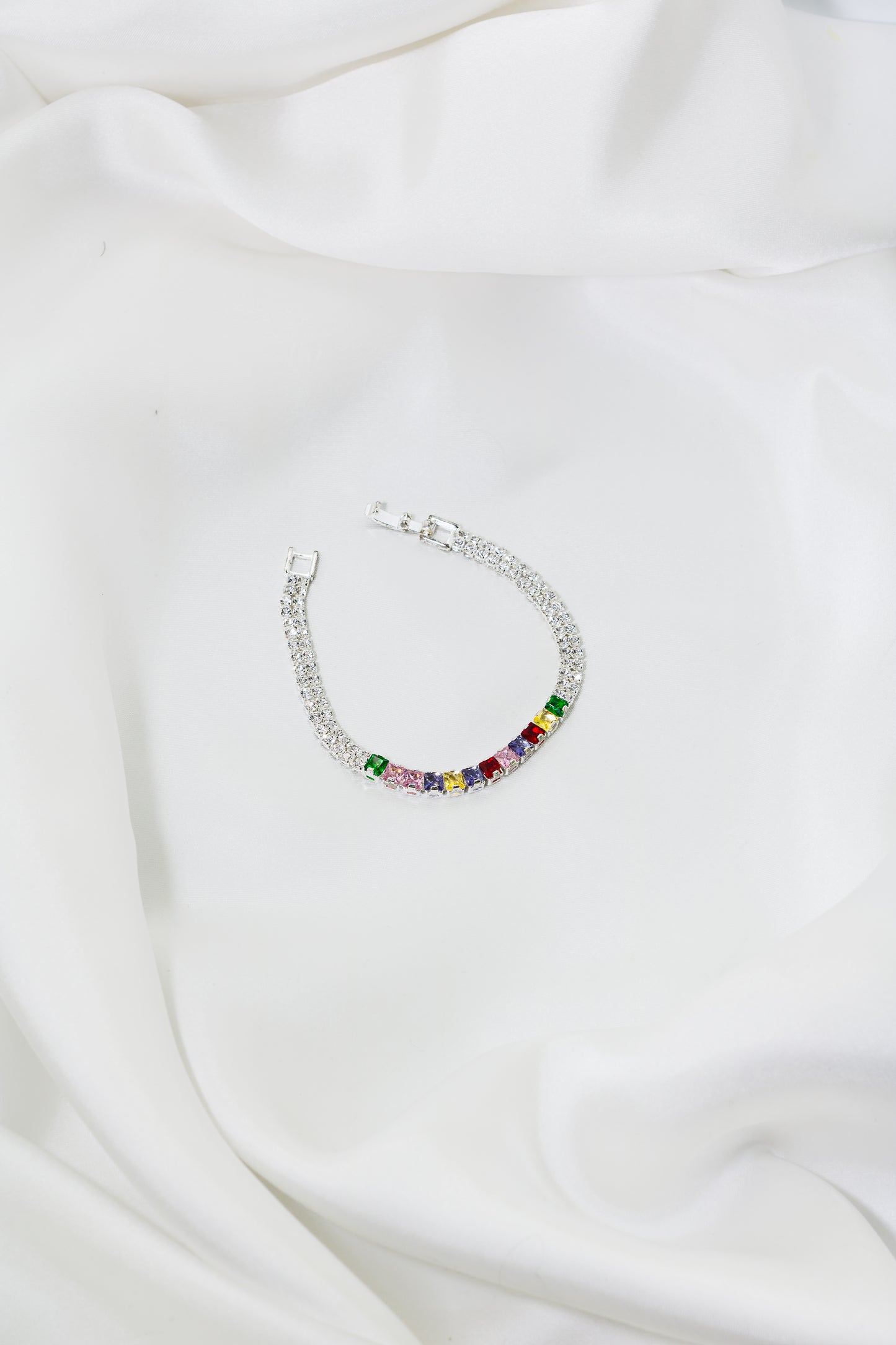 Multicolor Crystal Silver Framed Bracelet ACBR-0010