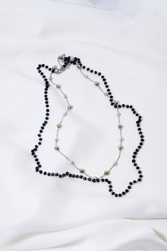 Pearl And Metal Chain Black FNNE-0004