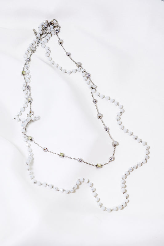 Pearl And Metal Chain White FNNE-0003