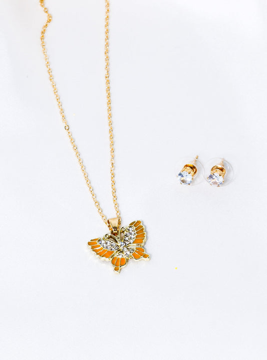 Pendant Set Mustard Butterfly Metal NGGZ-0004