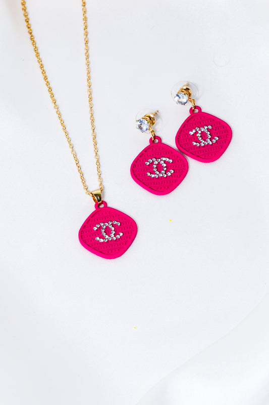 Pendant Set Pink Metal NGGZ-0003