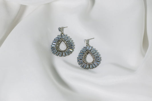 Silver Leaf Crystal Earrings ERFE-0010