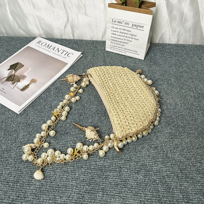 Summer Seaside Holiday Pearl Conch Straw Bag