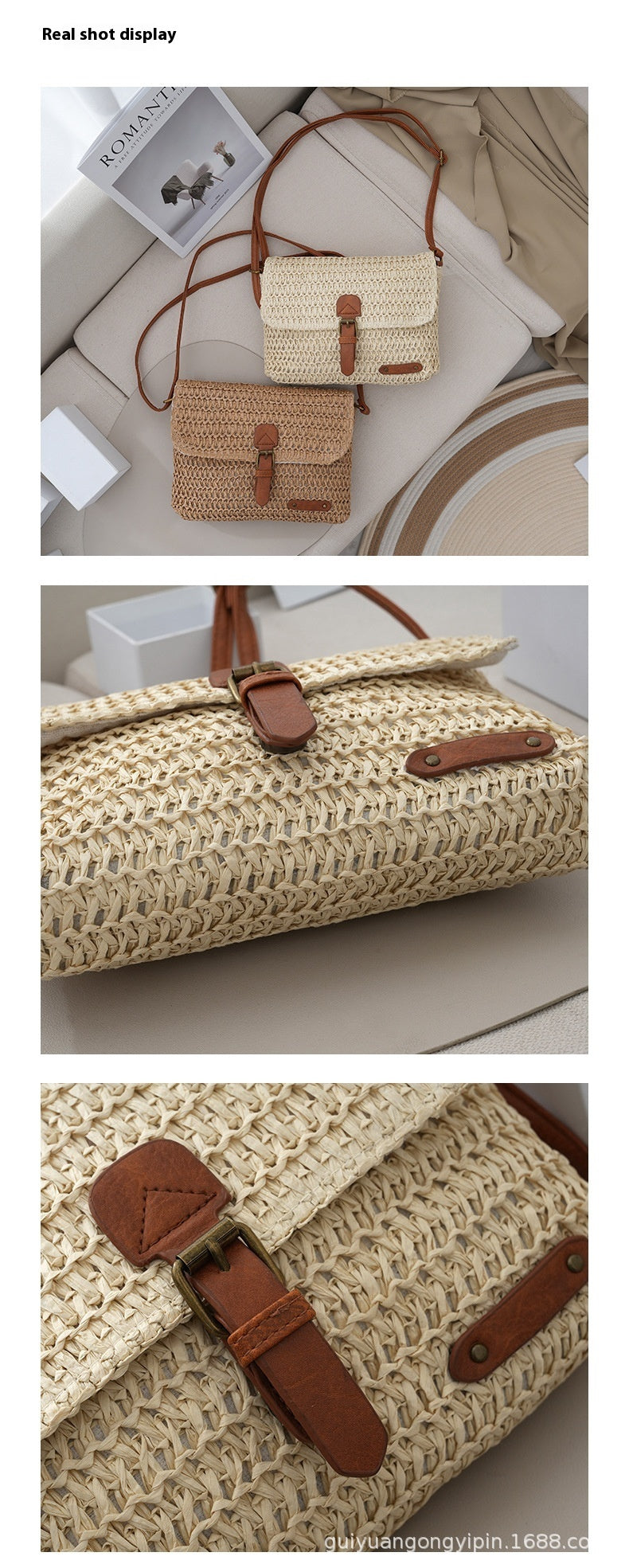 Women's Summer Beach Travel Crossbody Straw Bag