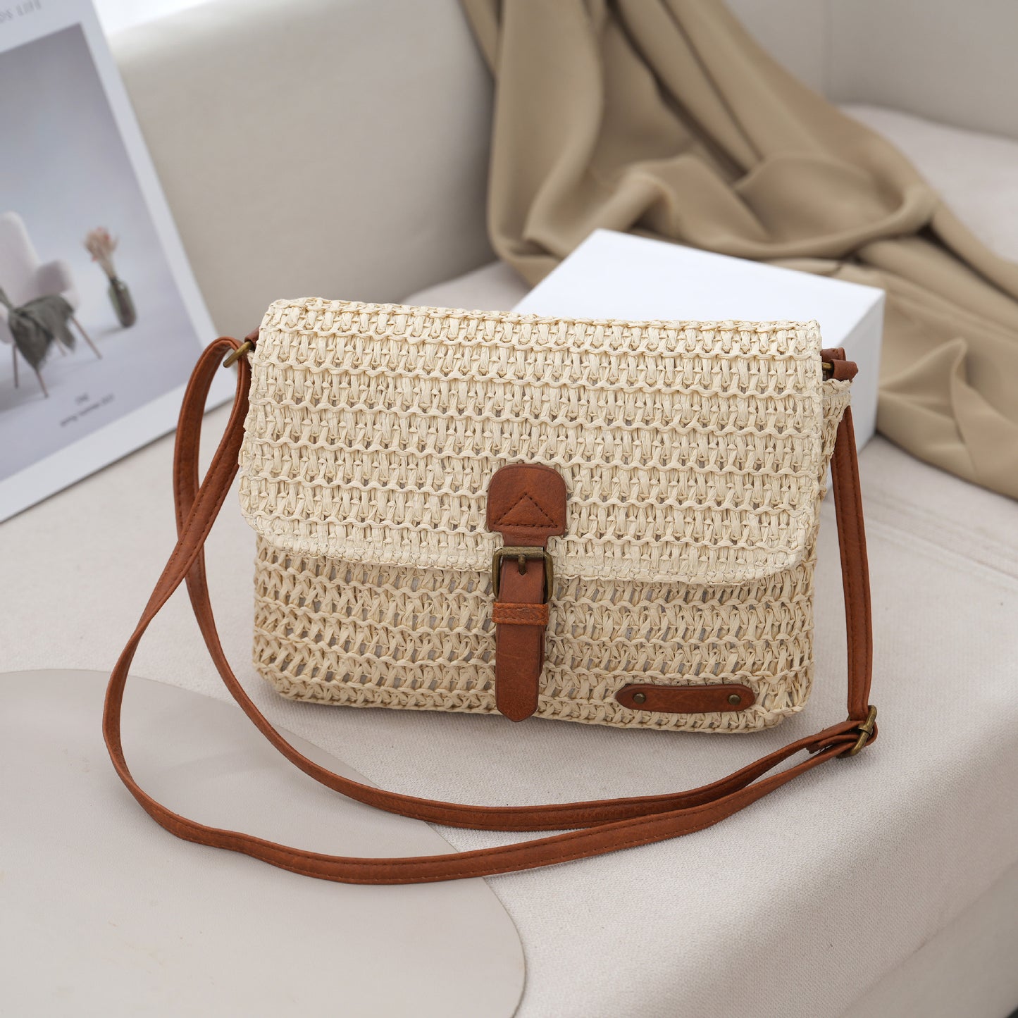 Women's Summer Beach Travel Crossbody Straw Bag