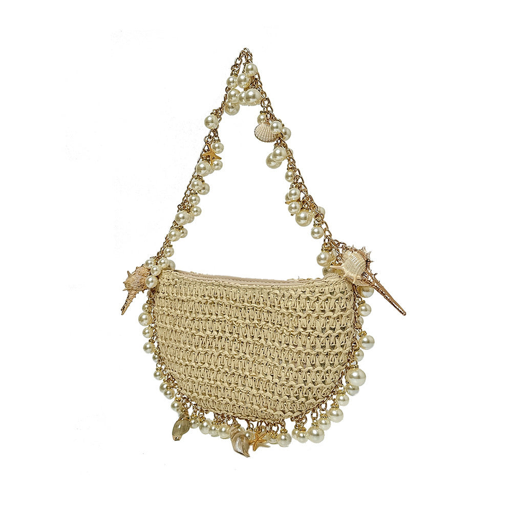 Summer Seaside Holiday Pearl Conch Straw Bag