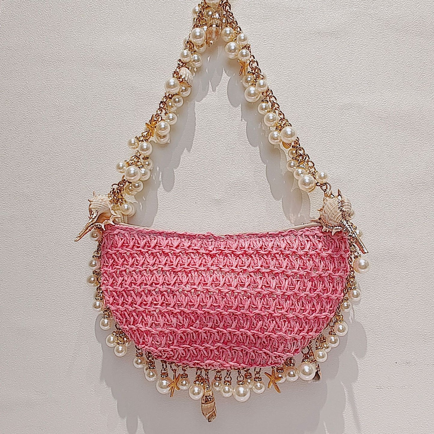 Summer Seaside Holiday Pearl Conch Straw Bag